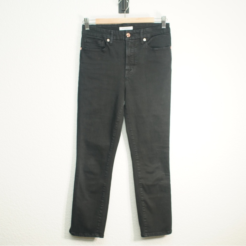 Good American Good Waist Crop Jeans Womens Black Wash Ankle Slit Size 6 / 28
